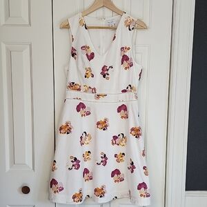 Nicole Miller White Floral Cotton Lined Dress V-Neck Sleeveless Women's Size 10